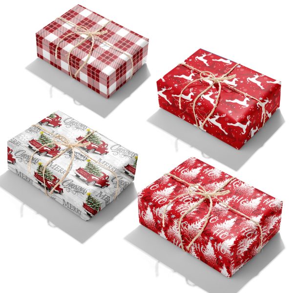 MotiGiftie Christmas Wrapping Paper- Folded 8 Sheets, 28 * 20 Inches- Woodland Winter Wonderland, Plaid, Reindeer, Red Truck with Xmas Trees Designs, Gift Wrap Paper Perfect for Kids Adults - 图片 15