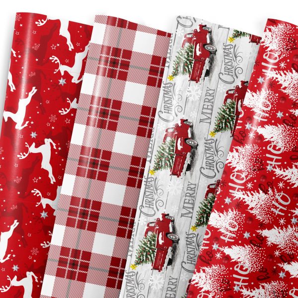 MotiGiftie Christmas Wrapping Paper- Folded 8 Sheets, 28 * 20 Inches- Woodland Winter Wonderland, Plaid, Reindeer, Red Truck with Xmas Trees Designs, Gift Wrap Paper Perfect for Kids Adults - 图片 14