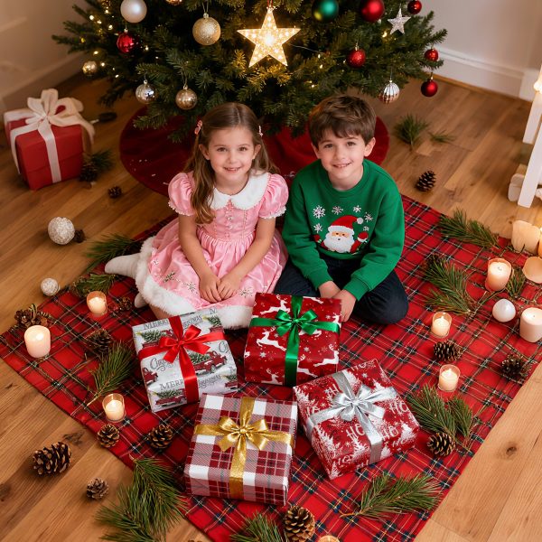MotiGiftie Christmas Wrapping Paper- Folded 8 Sheets, 28 * 20 Inches- Woodland Winter Wonderland, Plaid, Reindeer, Red Truck with Xmas Trees Designs, Gift Wrap Paper Perfect for Kids Adults - 图片 12