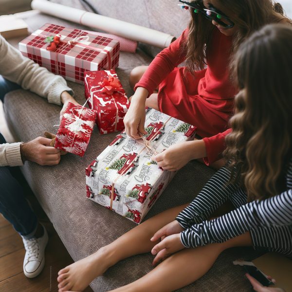 MotiGiftie Christmas Wrapping Paper- Folded 8 Sheets, 28 * 20 Inches- Woodland Winter Wonderland, Plaid, Reindeer, Red Truck with Xmas Trees Designs, Gift Wrap Paper Perfect for Kids Adults - 图片 7