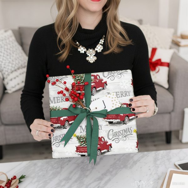 MotiGiftie Christmas Wrapping Paper- Folded 8 Sheets, 28 * 20 Inches- Woodland Winter Wonderland, Plaid, Reindeer, Red Truck with Xmas Trees Designs, Gift Wrap Paper Perfect for Kids Adults - 图片 5