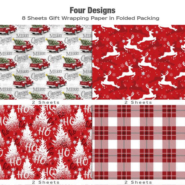 MotiGiftie Christmas Wrapping Paper- Folded 8 Sheets, 28 * 20 Inches- Woodland Winter Wonderland, Plaid, Reindeer, Red Truck with Xmas Trees Designs, Gift Wrap Paper Perfect for Kids Adults - 图片 2
